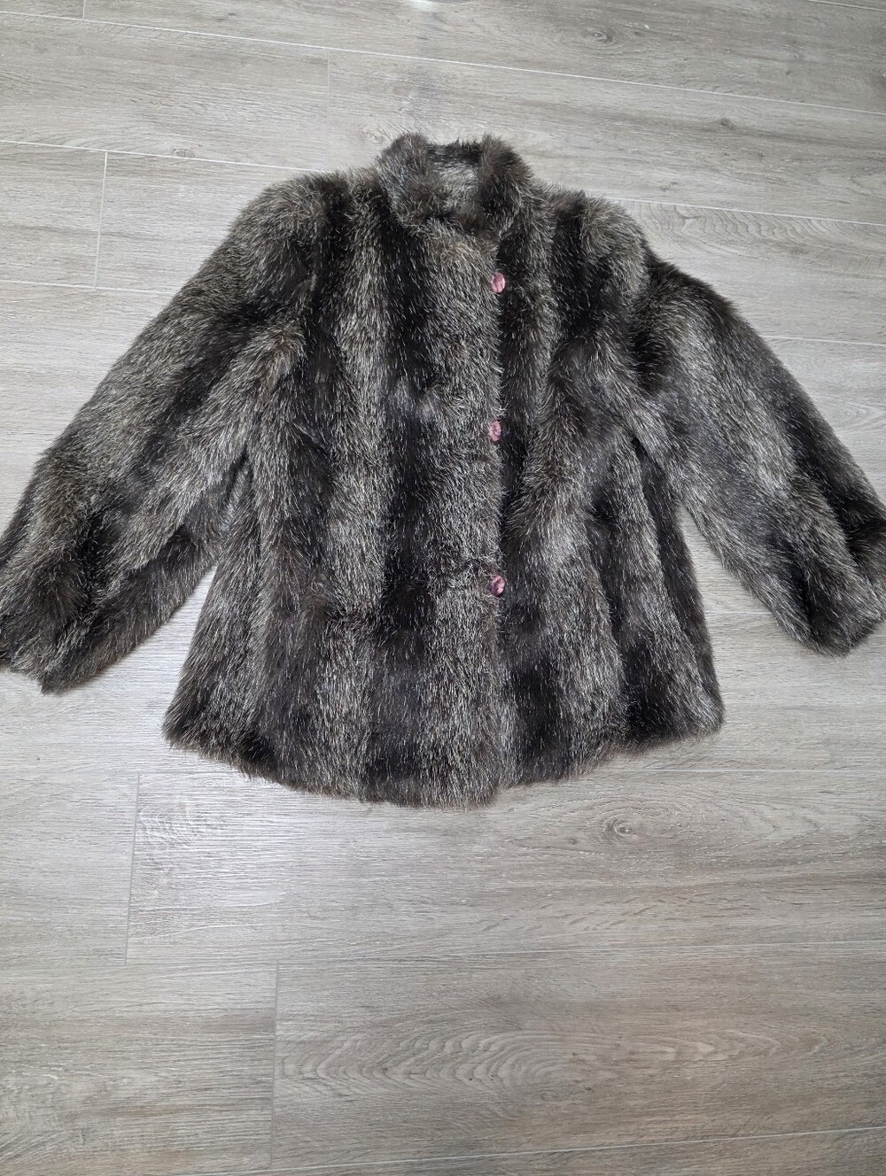 Vintage Faux Fur Jacket Size M Lined Button ILGWU Label